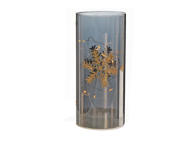 LED CYLINDER GLASS STAND 7.88" (GOLD SNOWFLAKE) (LARGE)